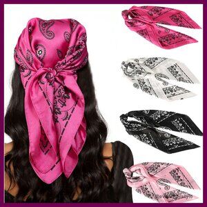 Satin Square Head Scarf Set Elegant Minimal Chic Hair Wrap Sleeping